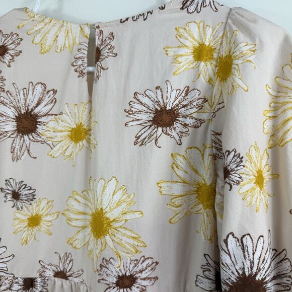 Floral Tiered Puff Sleeved Bohme Dress XS Mini Cottagecore Feminine Bloomcore - Picture 9 of 13